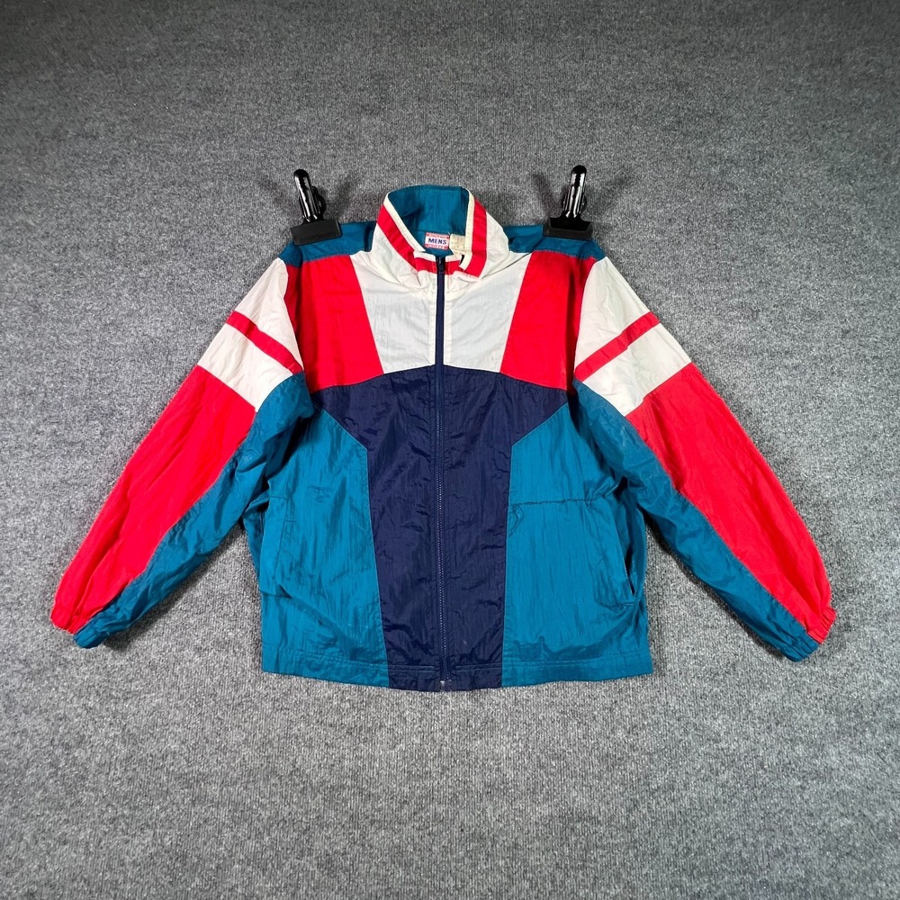 VTG Athletic Works Windbreaker Jacket Men's L Red Nylon Hiking Gorpcore Full-Zip